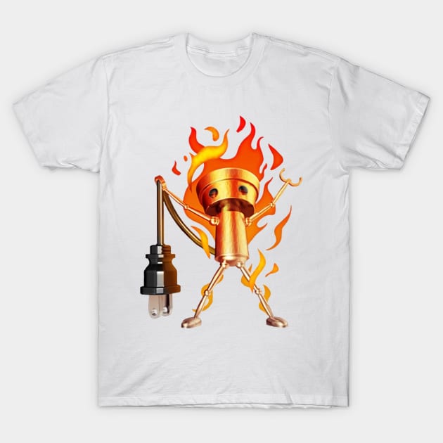 Chibi-Robo on Fire T-Shirt by muchuchubacca